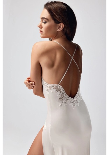 Freshness 9950-gs Saten Ortişli Gecelik Sabahlık Takım - Ekru - L Ekru