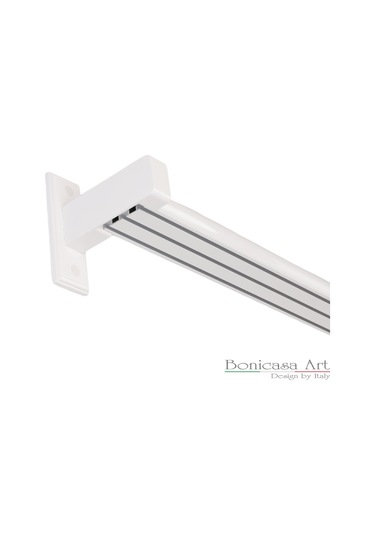 Napoli Ahşap Başlıklı 3 Kanallı Alüminyum Dekoratif Ray Korniş Modern Rustik Beyaz 300 Cm Beyaz