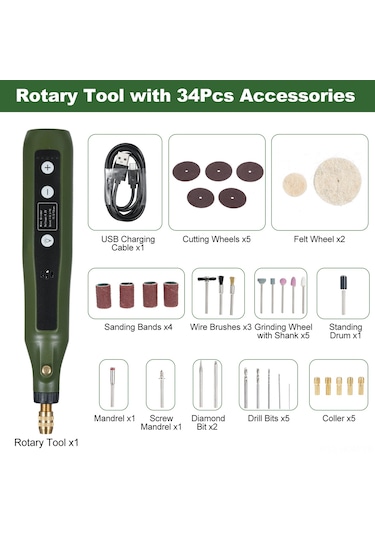 Suofeng 5 Hızlı Mini Döner Alet Seti, 34 Parça Aksesuarlı Çok Amaçlı Gravür Ve Parlatma Aleti, Dıy El İşleri İçin