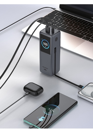 Fulltech Fp34 140w 30.000mah Akıllı Ekranlı Hızlı Şarj Powerbank 2xusb-c & Dahili Kablo 4 Cihaz Siyah