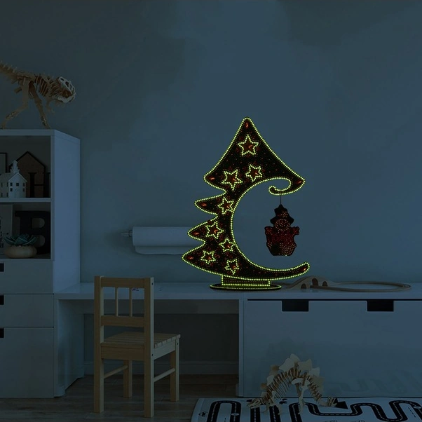 Fortunelane 5d Elmas Boyama Diye Noel Ağacı Dekoru, 29x22cm, Işıkla Parlayan Kenar, Masa Süsü