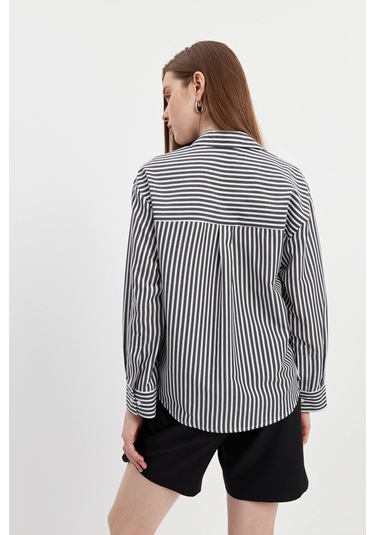 Stella Pulvis Siyah Oversize Çizgili Gömlek Siyah
