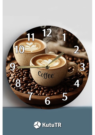 Sessiz Yuvarlak Ahşap Duvar Saati, Kuvars Coffe Desen 2d Sdw2015 Renkli