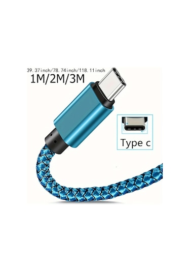 Oldfriend 2.4a Hızlı Şarj Usb-c Kablosu - Ultra/s23+/s22/s22+/s21 İçin Dayanıklı Nylon Örgülü Uzun Mavi 3m