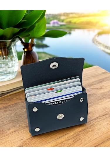 Cronder Hakiki Deri Yan Model Kutu Kartlık Siyah