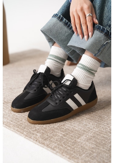 Garantili Agnus Günlük Ortopedik Kadın Sneaker Spor Ayakkabı Siyah-beyaz