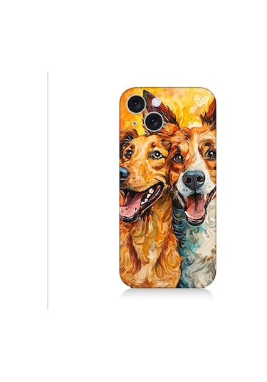 Apple Uyumlu iPhone 15 Plus Mutlu Köpekler Desenli Silikon Kılıf Silikon