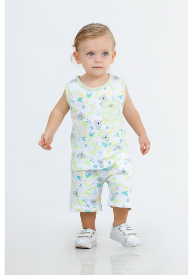 Erkek Çocuk Sevimli Desen Kolsuz Atlet Basic Şortlu Alt Üst Takım 001