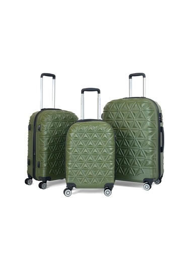 Piramit Desen ABS Seyahat Valizi, Canyon Serisi,  Haki - 3'lü Set Haki