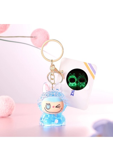 Karikatür Oturan Labubu Koyun Anahtarlık Kız Sırt Çantası Kolye Araba Açık Mavi