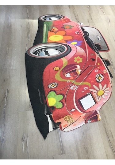 Yamalıhome Vosvos Araba Şekilli Halı Kc07Kırmızı 100X140 Cm Çok Renkli