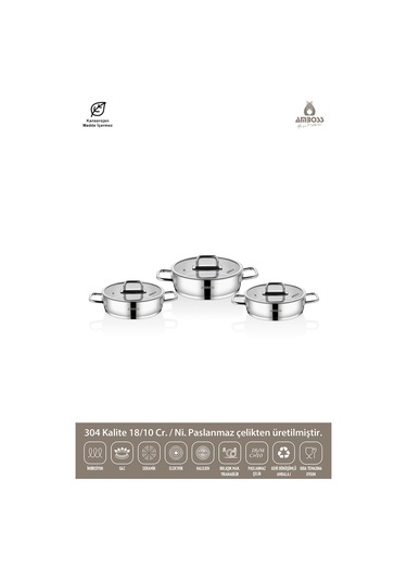 Nova 6 Parça Paslanmaz Çelik Cam Kapaklı Sahan Seti