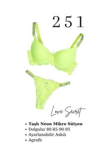 Murays Kadın 3lü Taşlı Mikro Sütyen Takım Pembe/orange/sarı