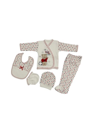 Ayıcık Bebe 5li Hastane Çıkışı Yeni Doğan Set Kırmızı Adet Kırmızı