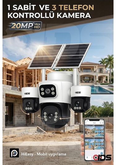 3 Otomatik 4 Kameralı 20mp 4g Güneş Enerjili Solar Güvenlik Kamerası 128gb Sd Kart 1200gb İnternet