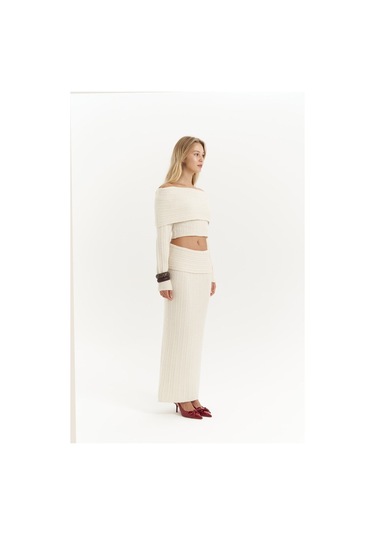 Sevara Carmen Yaka Ekru Triko Takım Ekru