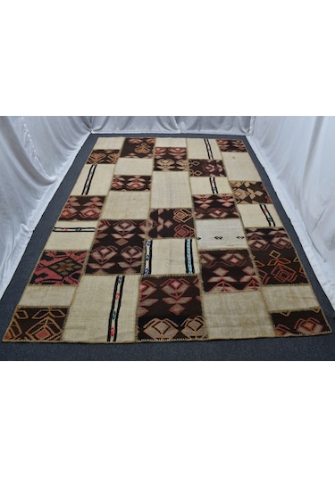 Zehra Abla Halı Yeni El Dokuma 7.5m2 Kırkyama Patchwork Kendirli Yün Kilim 6333