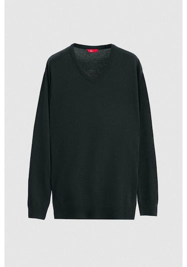 D's Damat Ds Damat Regular Fit Haki Düz V Yaka Triko Kazak 5HF06ORT12003 Haki
