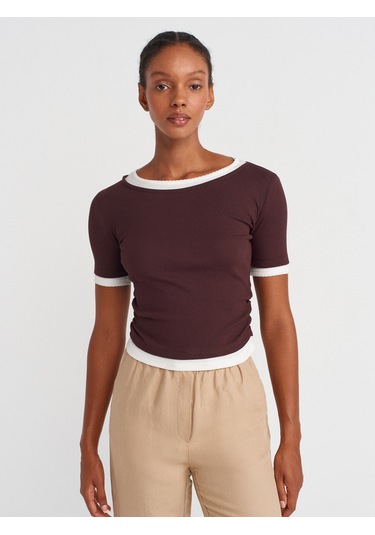 Dilvin 31942 Çift Katlı Büzgülü T-shirt-kahve Kahve