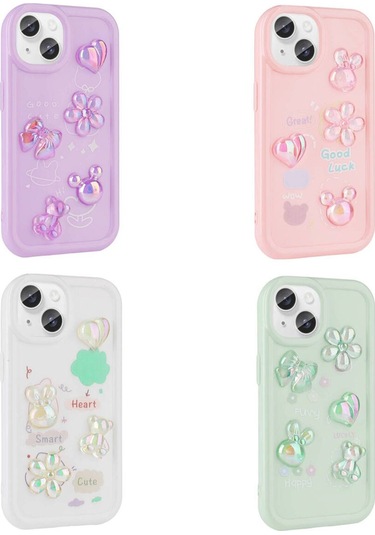 İphone Uyumlu 15 Plus Uyumlu Kabartma Figürlü Parlak Csk Zore Toys Silikon Kılıf-beyaz