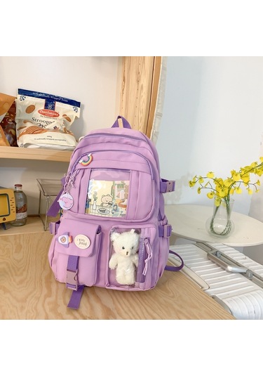 Aubyhe Ergen Kız Çanta Mor Renkli Çift Askılı Okul Çantası Çok Amaçlı Sırt Çantası Çok Renkli