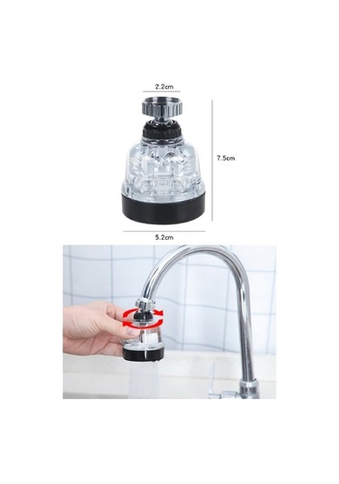 Yayke3 Fonksiyonlu Şeffaf 360 Derece Döner Musluk Başlığı