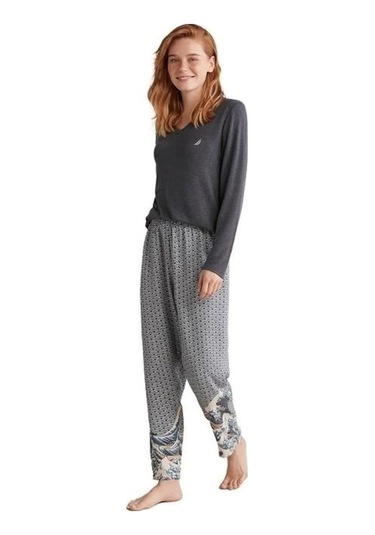 Nautıca W618 Kadın Patlı V Yaka Uzun Kollu Pijama Takımı İndigo