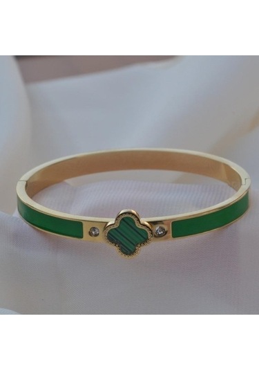 Yeşil Yonca Bileklik Titanyum Çelik Yeşil Yağ Damlayan Bileklik Mizaç Bileklik Paslanmaz Çelik Solmayan Bileklik Yeşil Yeşil