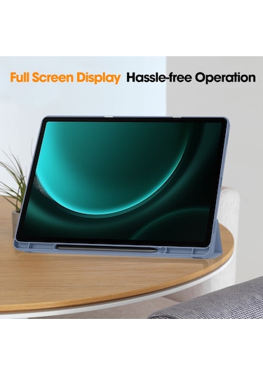 Samsung Uyumlu Galaxy Tab S9 Fe Kılıf Üç Katlı Stand Kalem Yuvası Tablet Deri Kapak