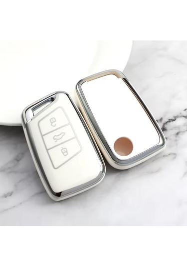 Skoda Kodiaq Sustasız Anahtar Kılıfı Beyaz-silver