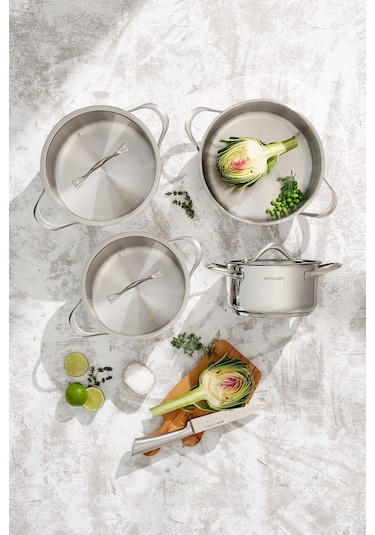 Emsan Yakamoz İndüksiyon Tabanlı 8 Parça Paslanmaz Çelik Tencere