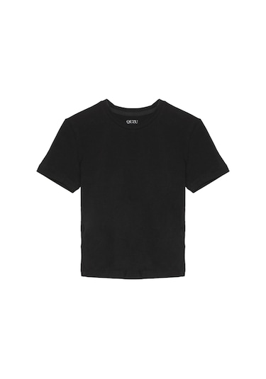 Bisiklet Yaka Basic T-shirt Siyah Siyah