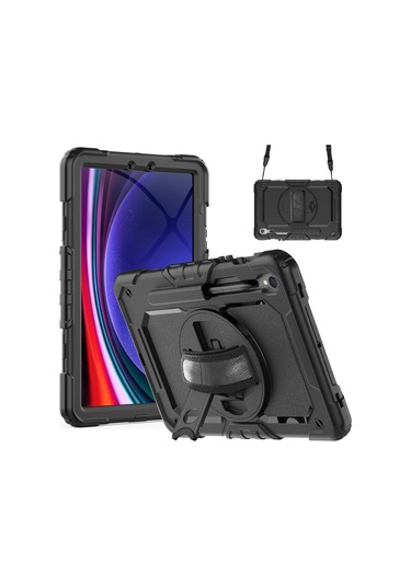 Samsung Galaxy Uyumlu Tab S9 Fe Sm-x510 Sm-x516b Pc+silikon Kılıf Kickstand Tablet Kılıfı Pet Ekran Koruyucu Ve El Kayışı