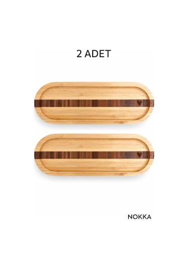 2 Adet Bambu Kalp Desenli Oval Sunum Tabağı 25,5 X 9,5 Cm Renksiz