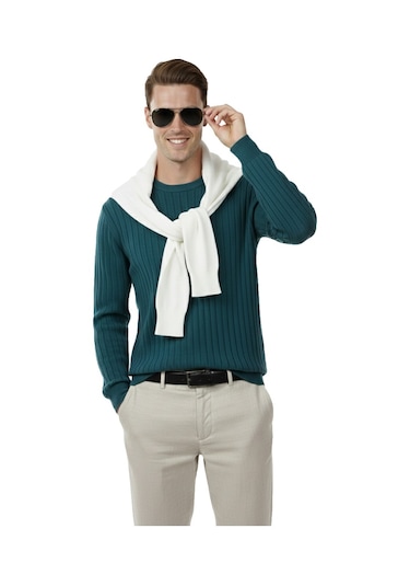 Deepsea Erkek Yeşil Rahat Kalıp Çizgi Dokulu Triko Kazak Şık & Modern Tasarım 2605432 Yeşil Deepsea Erkek Yeşil Rahat Kalıp Çizgi Dokulu Triko Kazak Şık & Modern Tasarım 2605432 Yeşil