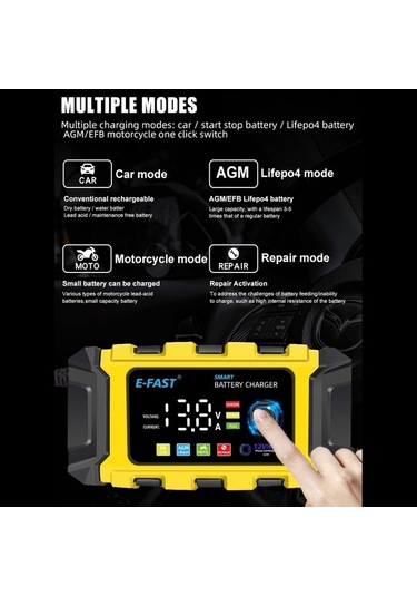 Tongxida 12v 6a Motosiklet Akü Şarj Cihazı, Sarı, Avrupa Standartı, 100-240v Giriş, 2-150ah Kapasite