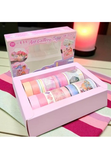 Art Vintage Washi Tape Bant Yapışkanlı Maskeleme Kağıdı Desenli Bant 12'li - Pembe Van Gogh Tabloları 1