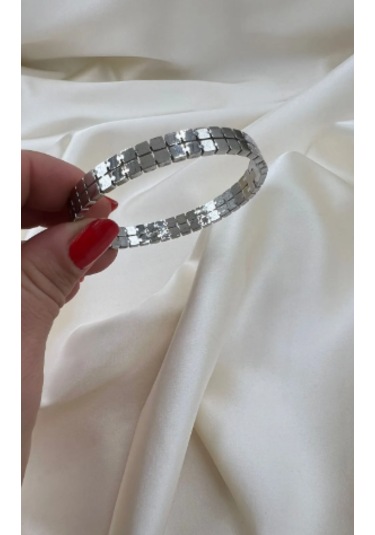 Bb Çelik İki Sıra Ezme Kelepçe Bilezik Gümüş