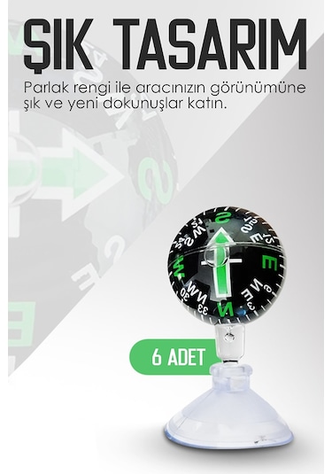 Şüscaroto Araç Içi Vantuzlu Pusula Orta Boy 6'Lı Ayarlı Renkli