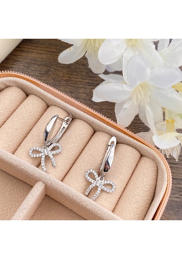 Fiyonk Küpe Sallantılı Zirkon Taşlı Çelik Silver