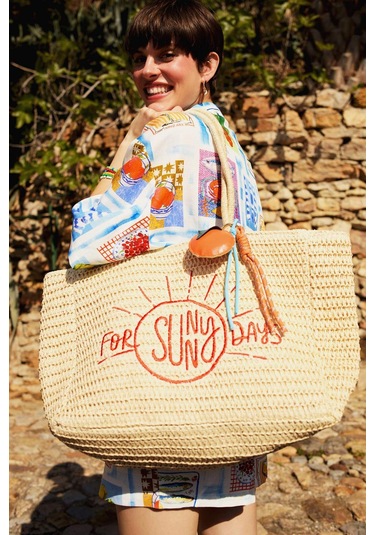 DeFacto Kadın Hasır Omuz Çantası B9076AXNSBG217 Bej