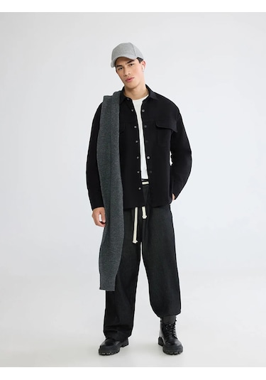 Lc Waikiki Siyah Loose Fit Erkek Gabardin Gömlek Ceket
