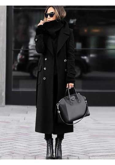 Kadın Sonbahar Ve Kış Yün Palto Siyah