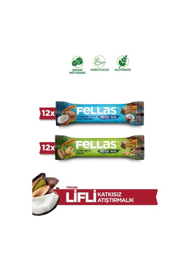 Fellas Meyve Bar 40 G Süper İkili Kutu 24 Adet - Antep Fıstıklı X 12 Adet + Hindistan Cevizli X 12 Adet
