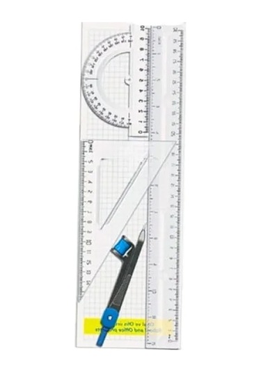 4 Parça Çizim Seti - 30 Cm Cetvel, Pergel, Gönye Ve İletki 0