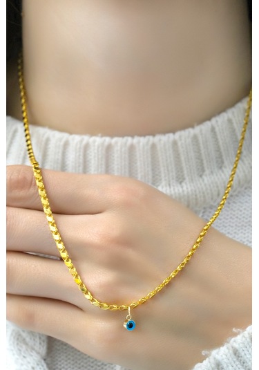 Nazar Boncuklu Pullu Zincir Kolye 14 Ayar