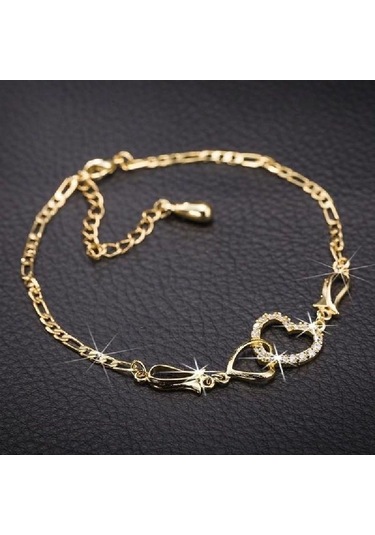 Altın Moda Çift Kalp Halhal Bilezik Kadın Altın Renk Bilezik Düğün Nişan Takı Hediyeler Altın Altın Moda Çift Kalp Halhal Bilezik Kadın Altın Renk Bilezik Düğün Nişan Takı Hediyeler Altın