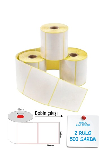 Termal Barkod Etiketi 100x100mm 2 Rulo 500 Sarım