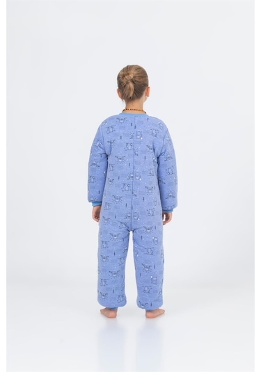 Kız Erkek Çocuk Kalın Elyaf Dolgulu Premium Kalite 2.5 Tog Desenli Uyku Tulumu Mavi Melanj