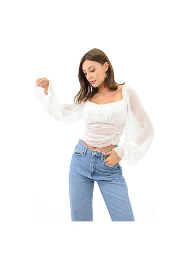Koza Butik Kadın Şifon Crop Bluz 1734-24 001